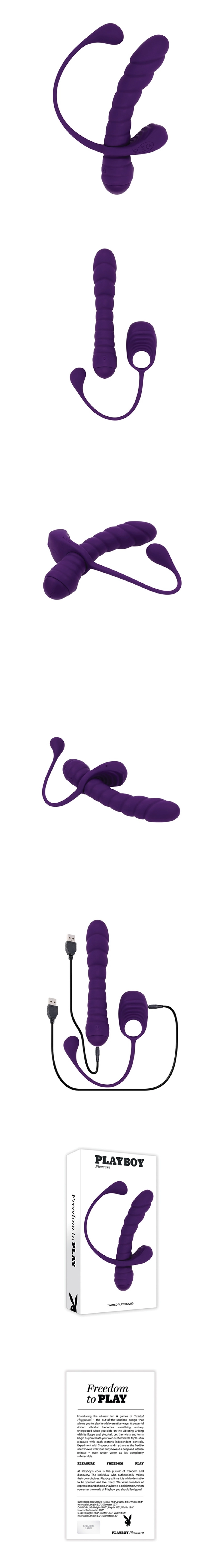 playboy twisted playground rechargeable triple stimulator vibrator with detachable c-ring anal tail