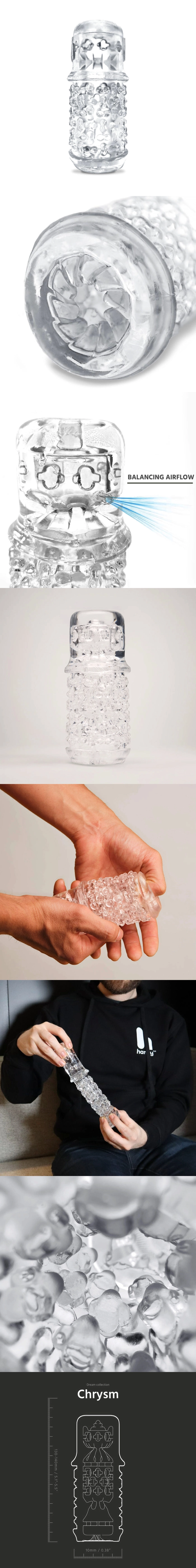 the handy chrysm sleeve textured anal masturbator with suction and air release