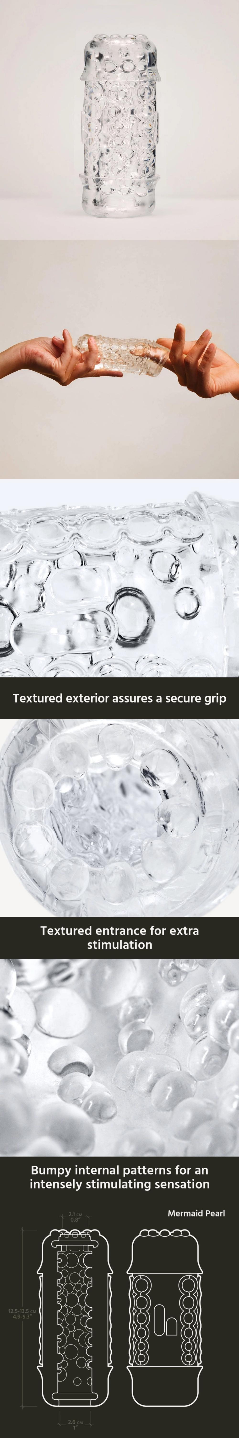 the handy pearl sleeve textured stroker liner with pearl nodes for glans and frenulum stimulation