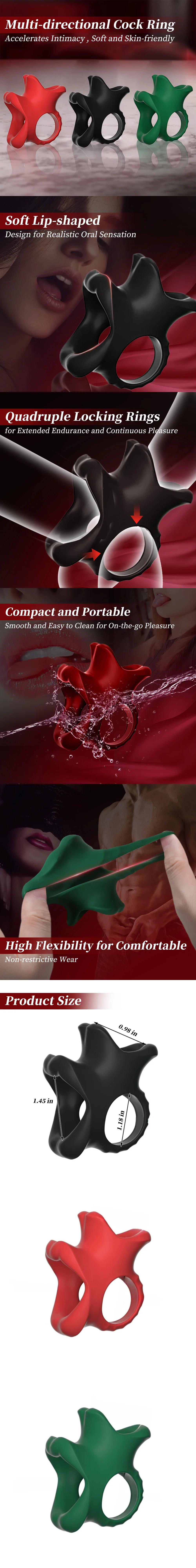 venusfun 4 in 1 silicone cock ring with quad lock design for stamina