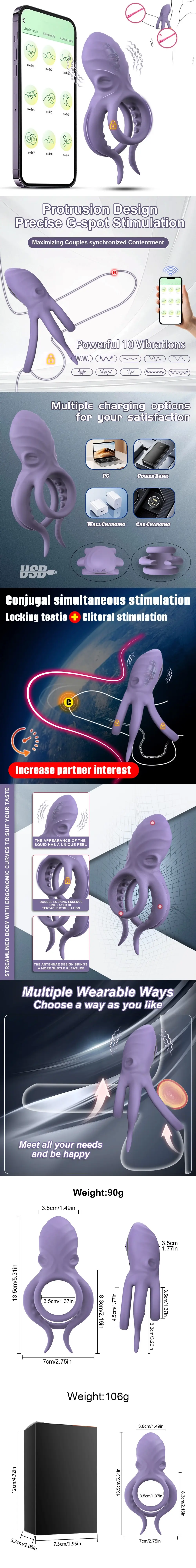 venusfun app controlled vibrating cock ring 10 modes silicone ring for shared orgasms