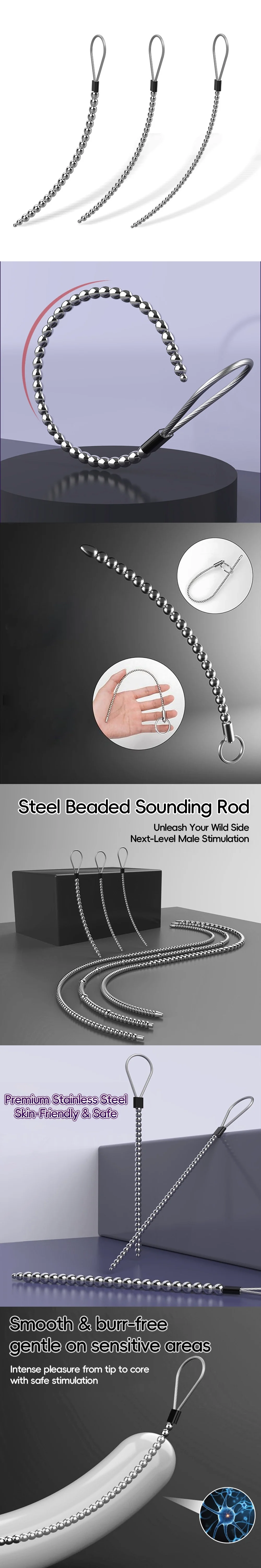 venusfun metal urethral sound beaded stimulator stainless steel flexible male urethral plug for bdsm