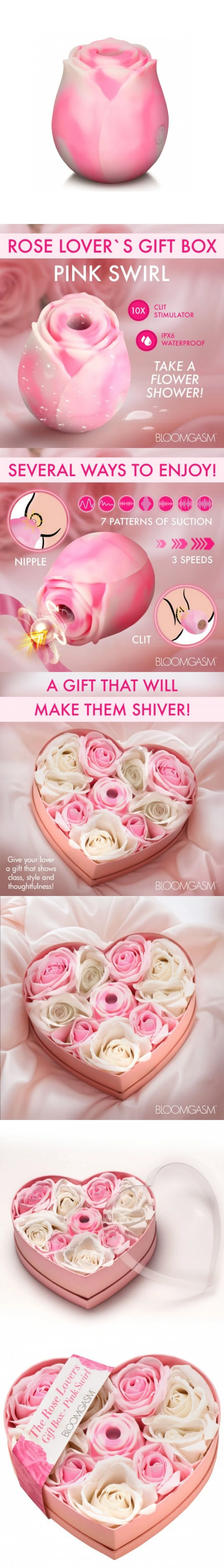 venusfun rose lovers gift box pink swirl silicone clitoral air-stim vibrator in heart-shaped gift box, waterproof, rechargeable, romantic surprise