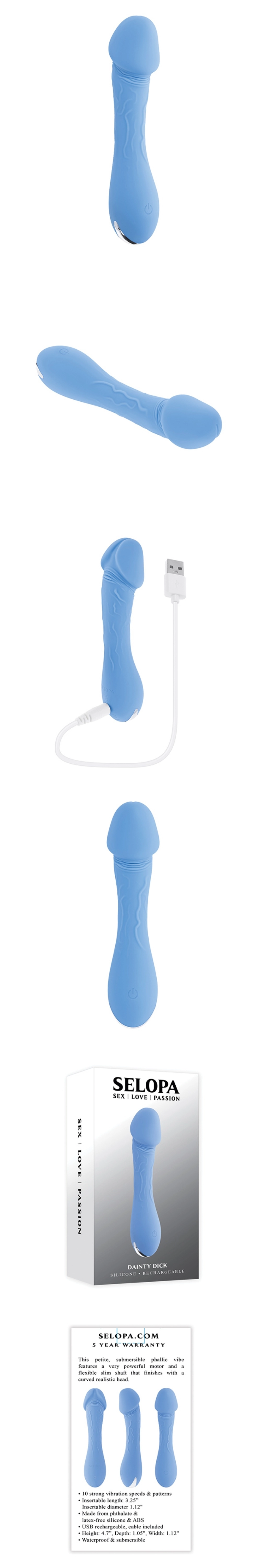 evolved novelties selopa dainty dick penis vibrator blue petite waterproof usb rechargeable