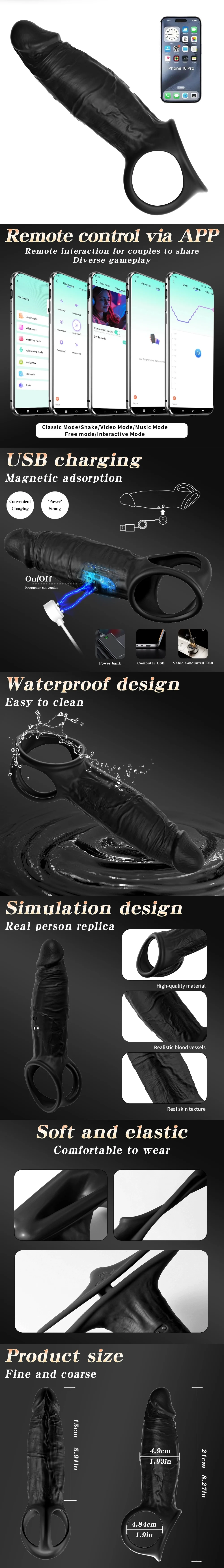 venusfun app controlled dual cock ring vibrator delay liquid silicone realistic texture
