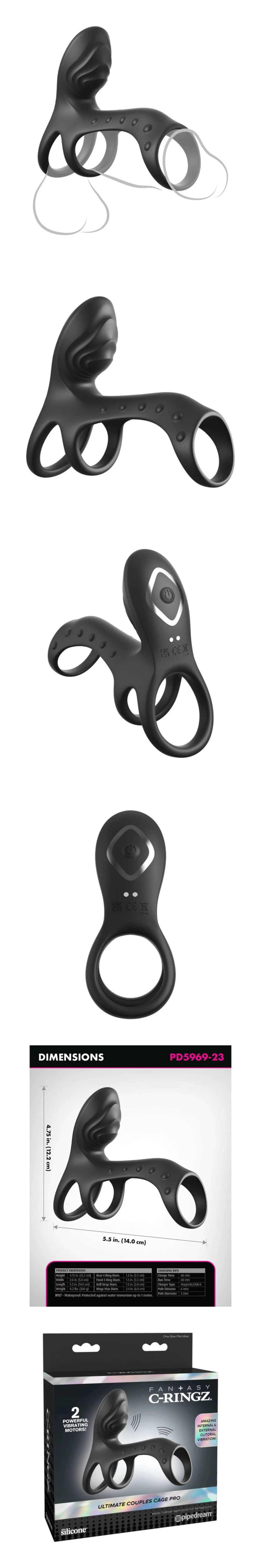 pipedream fantasy c-ringz ultimate couples cage pro dual motor vibrating pleasure device