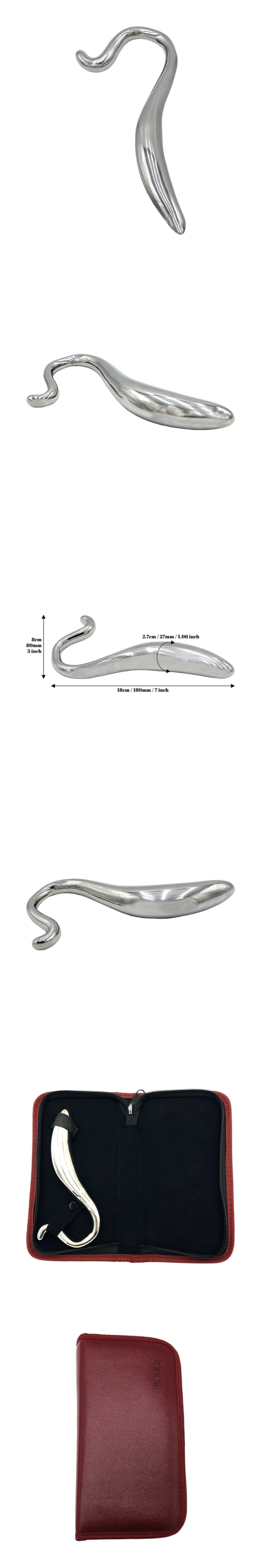 rouge garments metal butt plugs premium stainless steel curved hollow wand in case