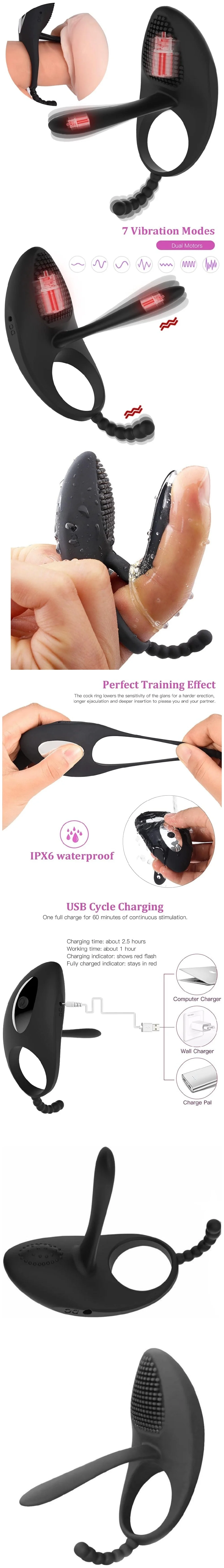 venusfun vibrating penis ring with tongue shaped clitoral stimulator and anal beads