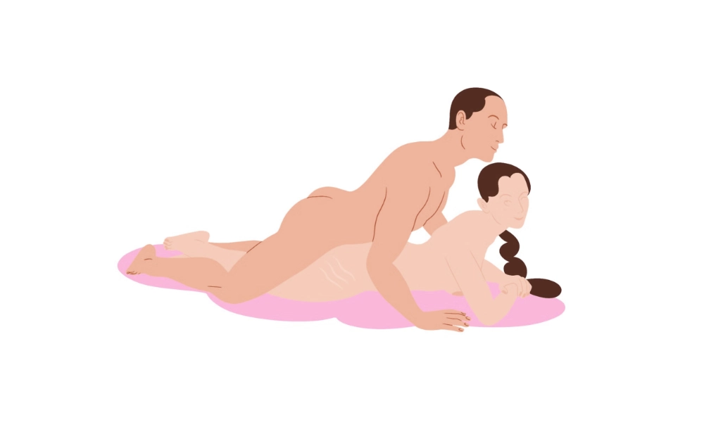 Reverse missionary from behind sex position with pillow under hips for deeper penetration