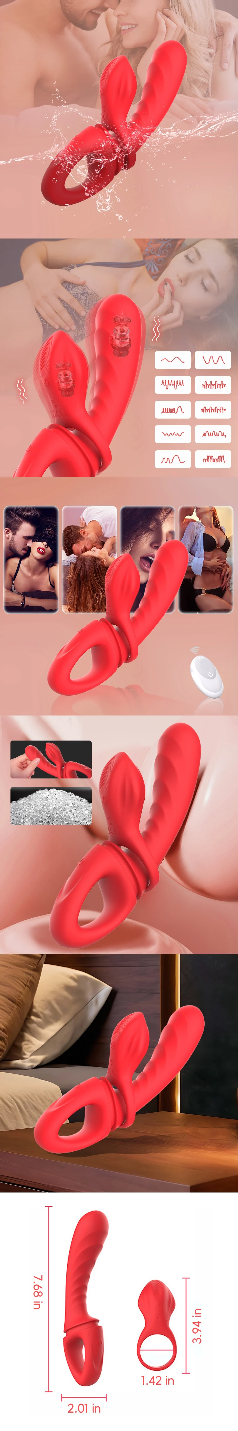 venusfun red silicone cock ring vibrator for women multi function clit g spot adult sex toy