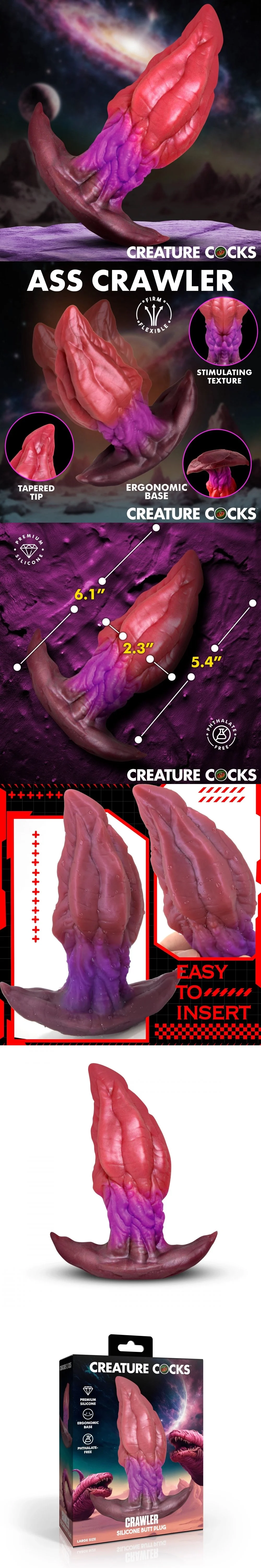 xr brands crawler ribbed silicone anal plug large mixed color dilator