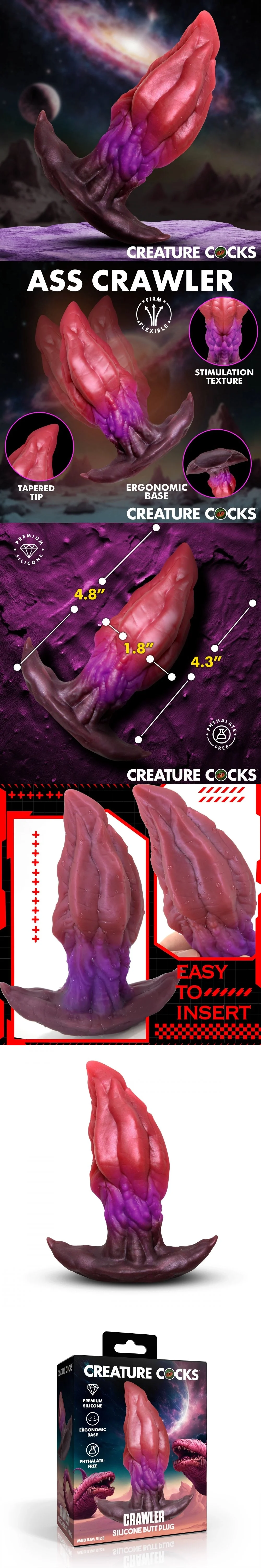 xr brands crawler silicone butt plug medium ribbed dilator