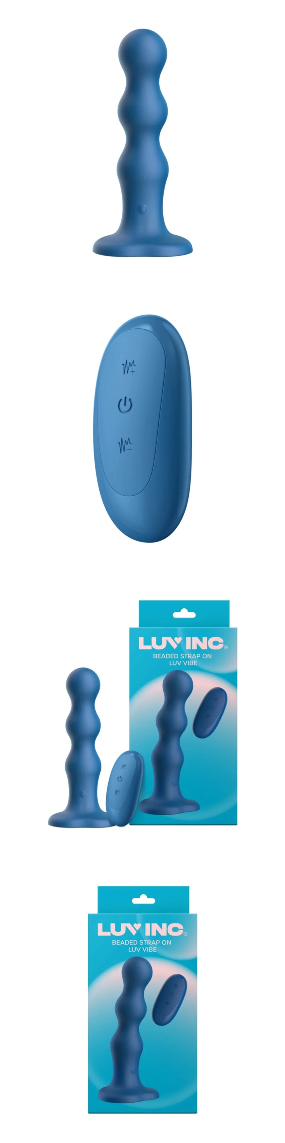 luv inc bs38 beaded strap-on vibrator remote control silicone vibrating anal toy blue