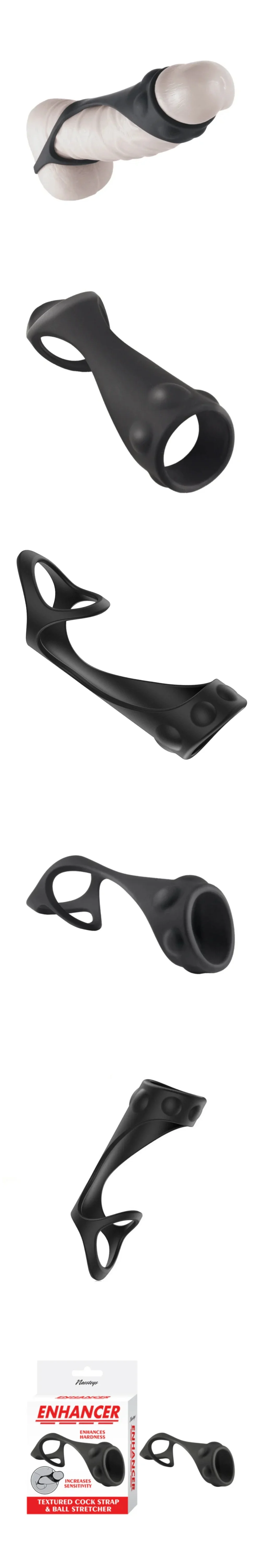 nasstoys enhancer textured black cock strap & ball stretcher black penis sleeve