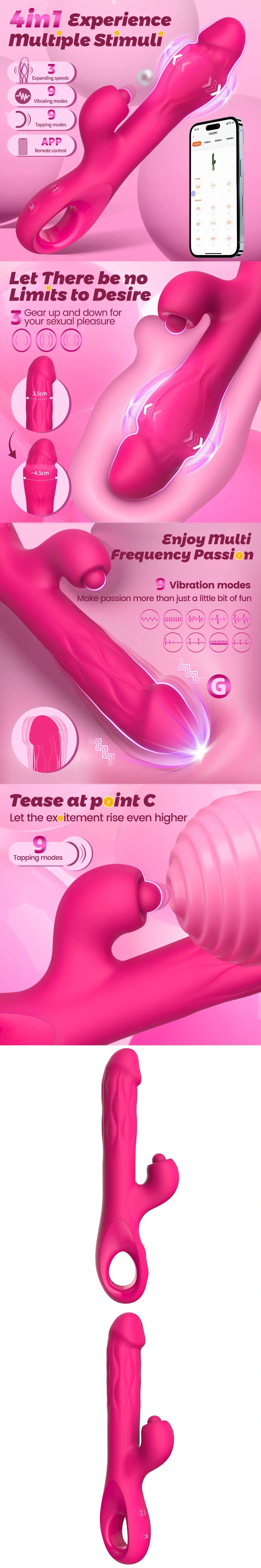 venusfun app-controlled rabbit vibrator for women with expanding and thrusting functions