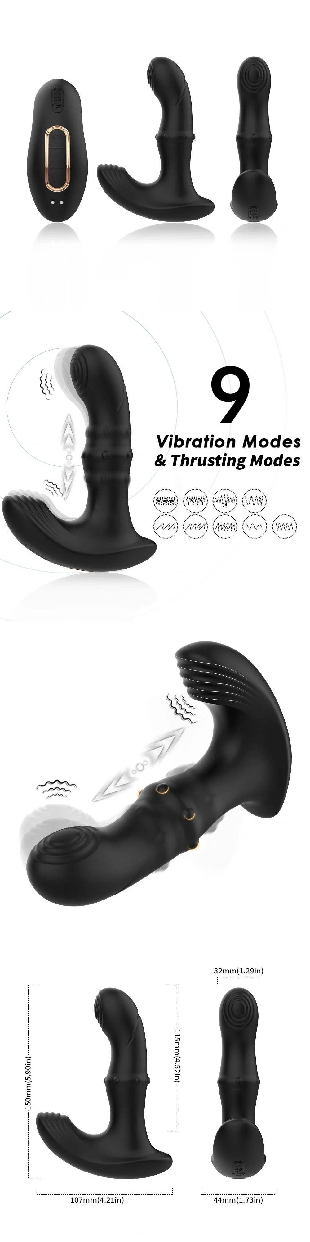 venusfun remote control prostate massager anal plug lock ring 9 vibration modes