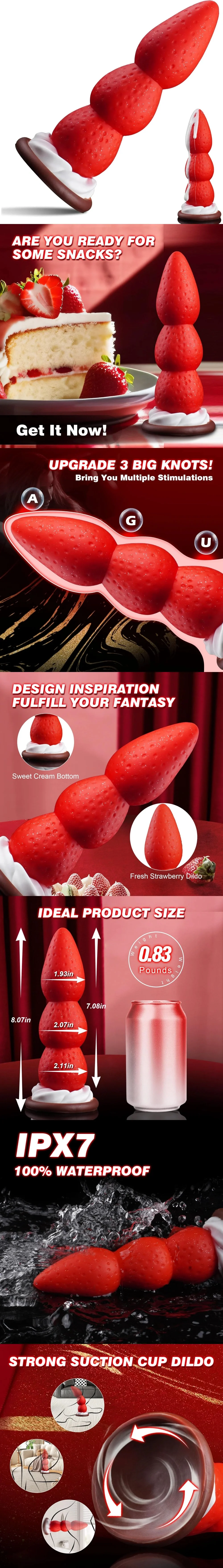 venusfun christmas strawberry anal plug silicone fantasy cute 3 beads sex toys for women and men