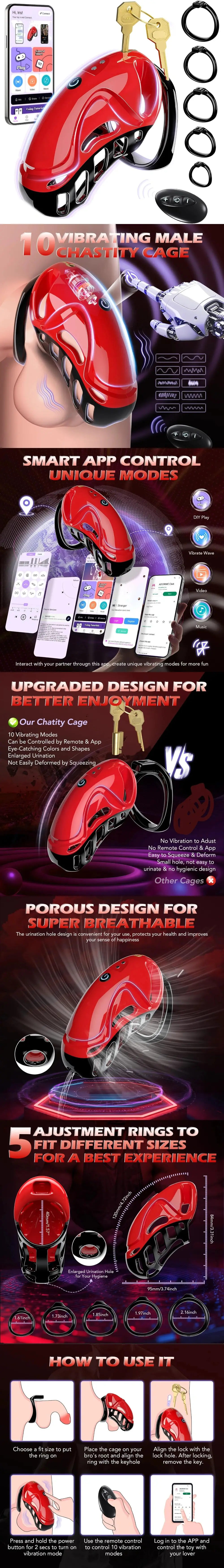 venusfun male chastity device vibrating cage with 10 modes app remote control for BDSM