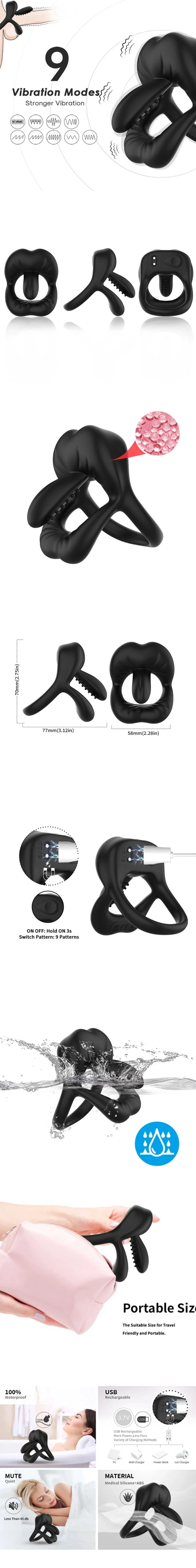 venusfun vibrating cock penis ring with scrotum stretcher male erection enhancer sexy toy