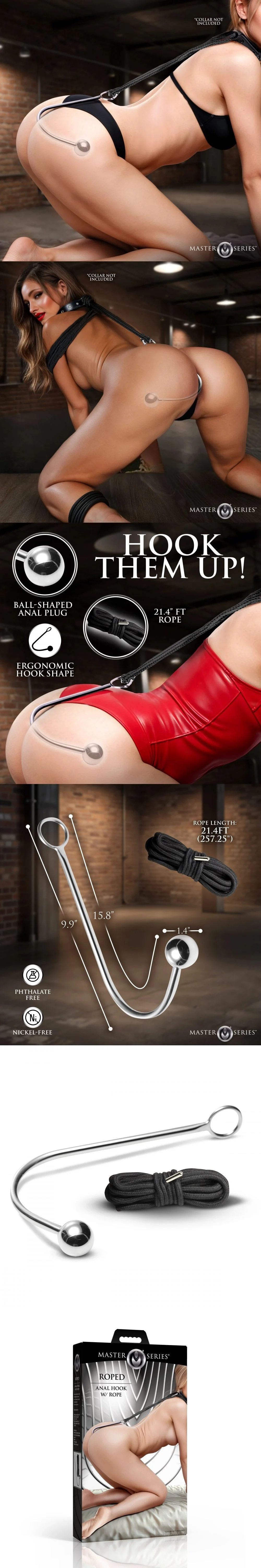 xr brands metal roped anal hook bdsm bondage stainless steel toy