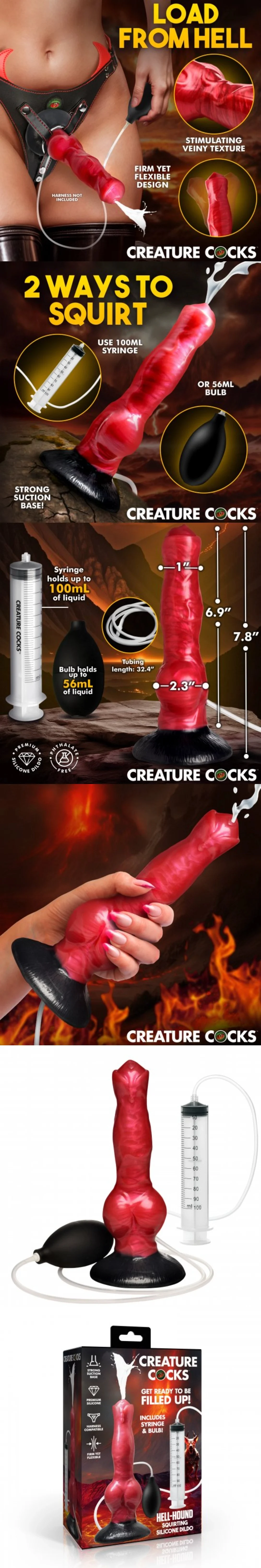 xr brands hell hound squirting silicone dildo fantasy knot design for real play