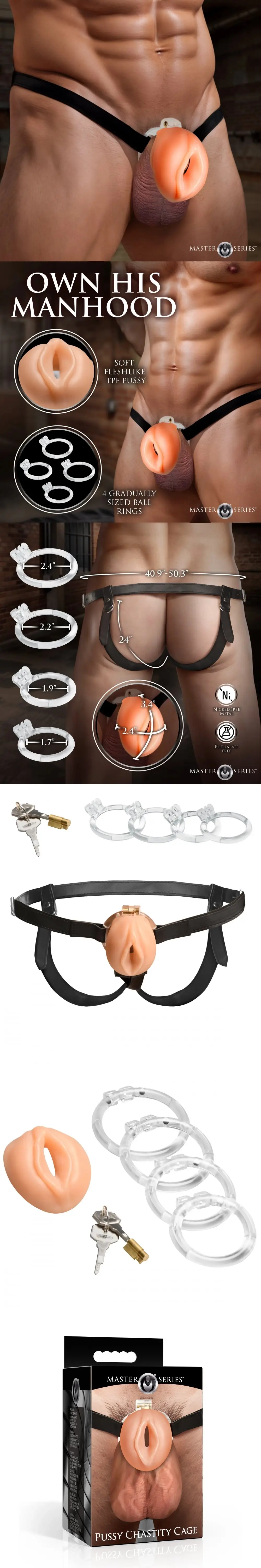 xr brands master series pussy chastity cage soft TPE sissification lockable adjustable harness