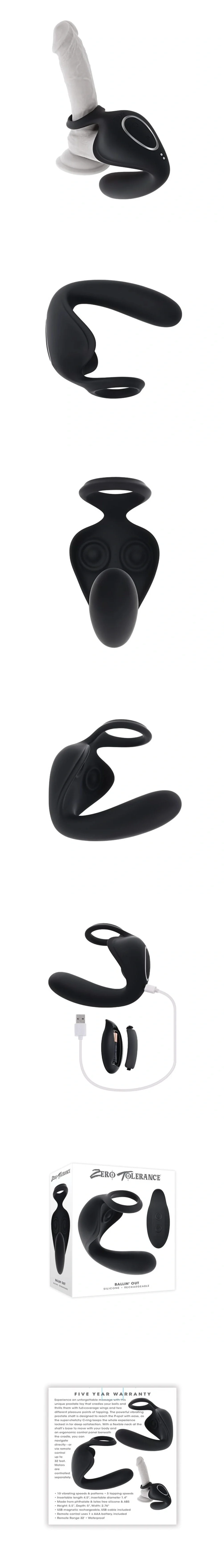 zero tolerance ballin out prostate massager cock ring with 10 vibrating patterns