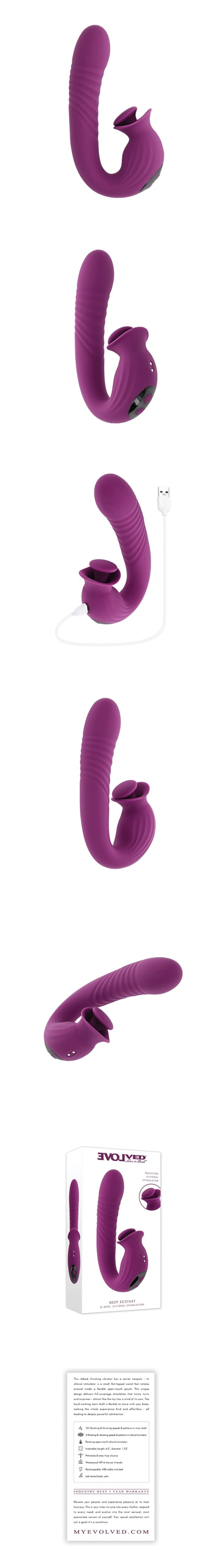 evolved deep ecstasy clitoral vibrator with three speed rotating open mouth clitoral wand 