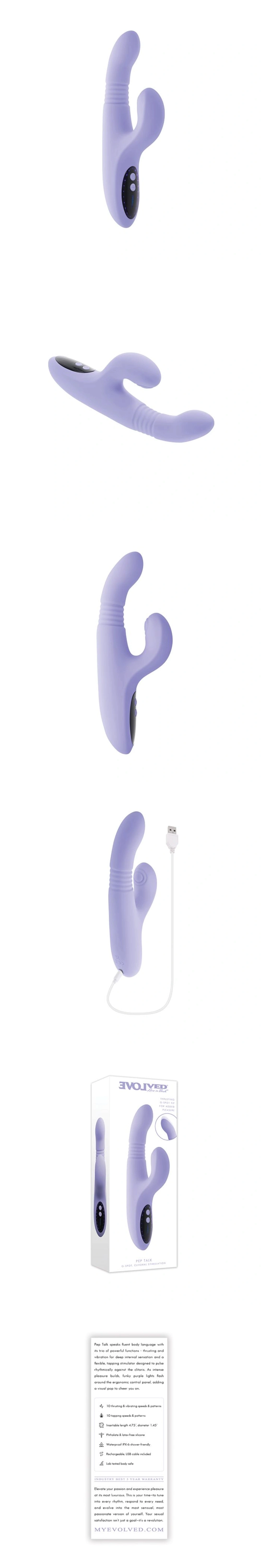evolved pep talk thrusting vibrator for women with clitoral tapping