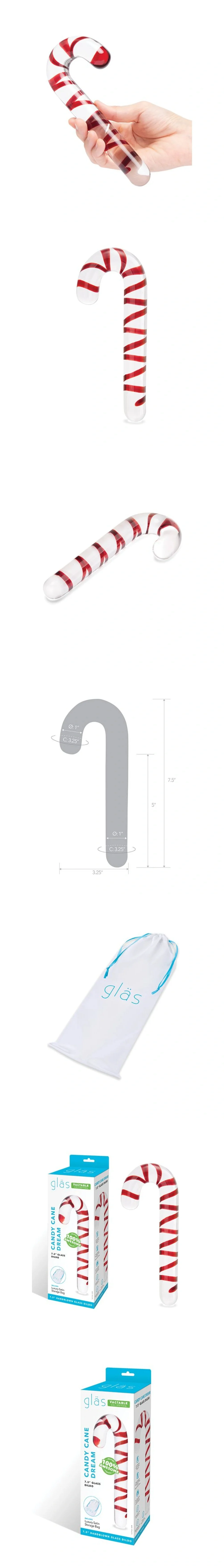 glas candy cane glass dildo 7.5 inch handblown christmas edition beginner friendly