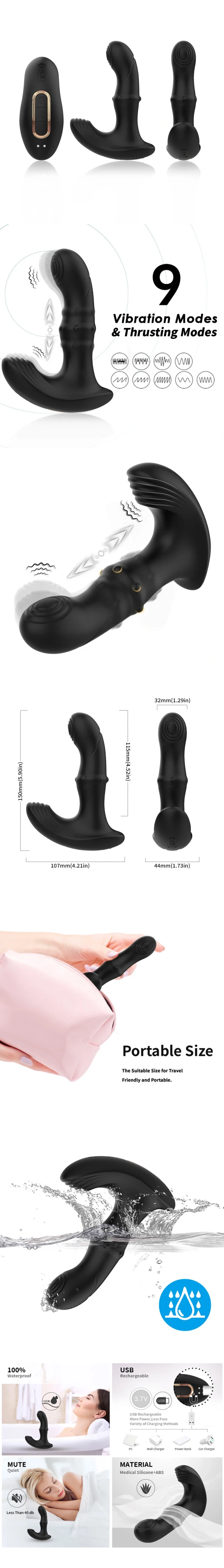 venusfun remote control prostate massager anal plug with lock ring 9 vibration modes for men