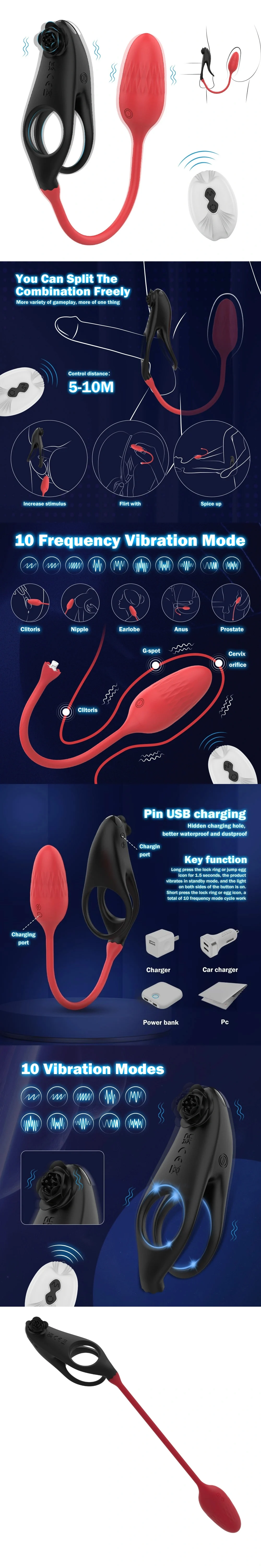 venusfun dual motion remote control vibrating cock ring with clitoral stimulator for couples