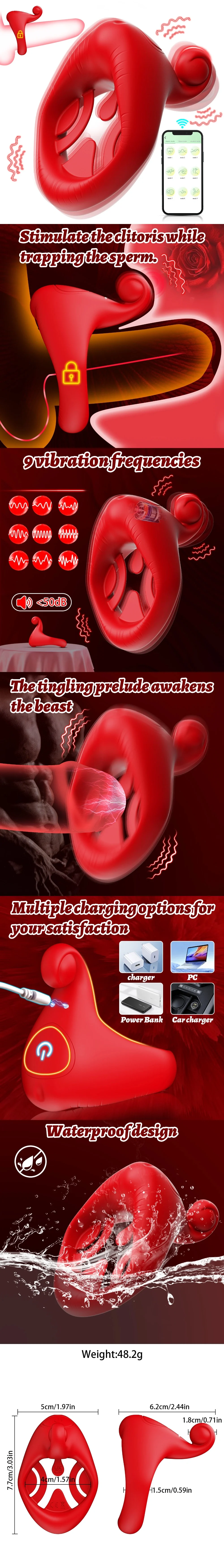 venusfun red mouth wearable vibrating cock ring with app control for couples