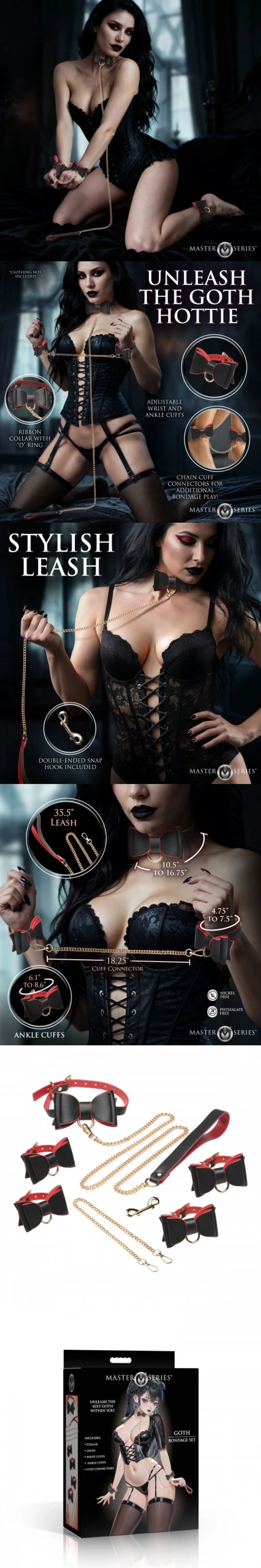 xr brands gothic bondage kit vegan leather cuffs and collar set