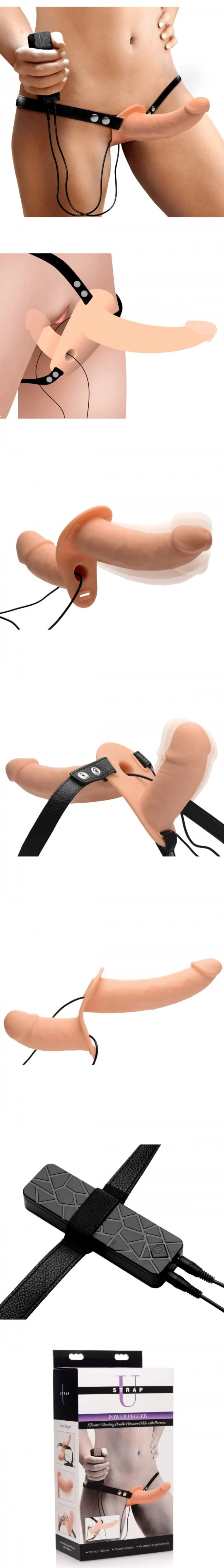 xr brands power pegger silicone vibrating double dildo harness for pegging and lesbian play