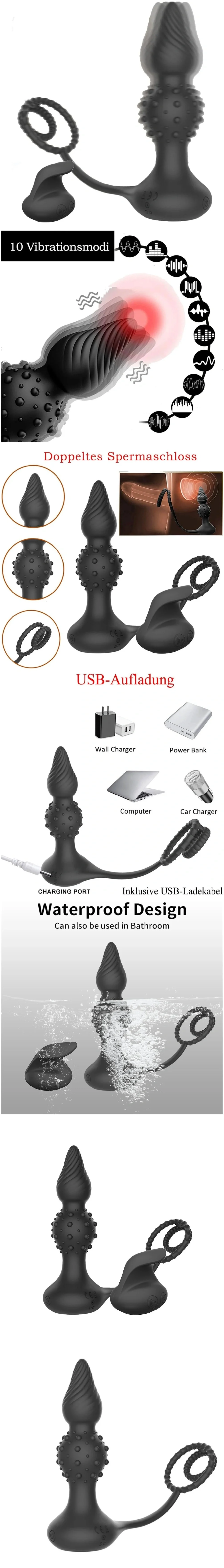 venusfun wireless silicone anal plug pointed vibrator 2 motors large prostate massager men