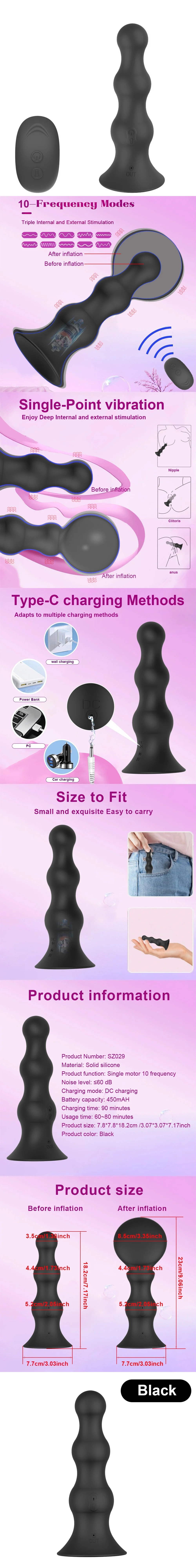 venusfun wireless remote inflatable silicone anal beads for men 10 vibration modes hands-free