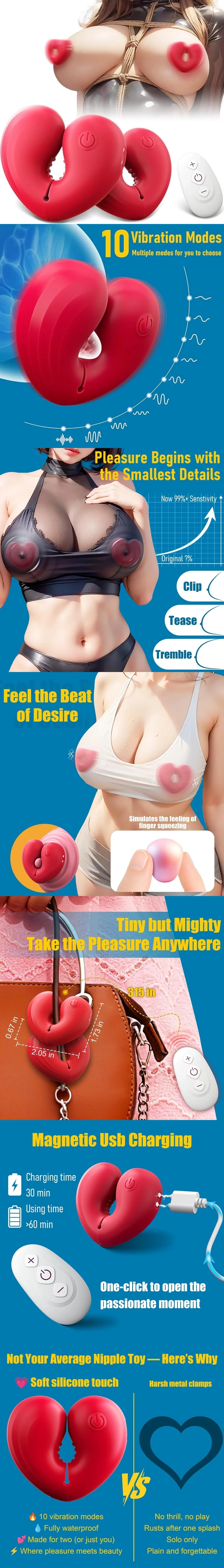venusfun magnetic nipple clamp vibrator heart shape