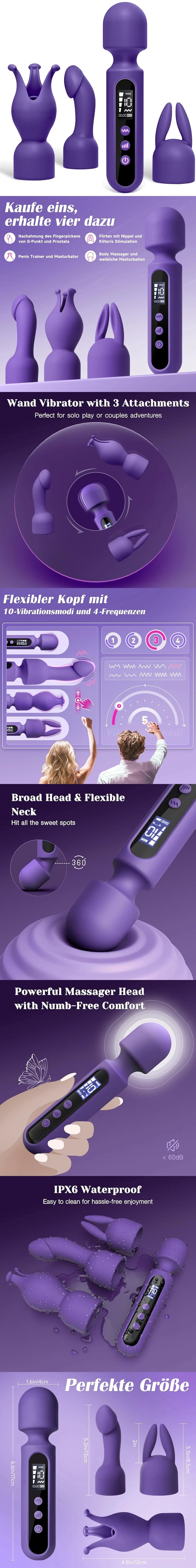 venusfun wand vibrators for women with 3 interchangeable heads