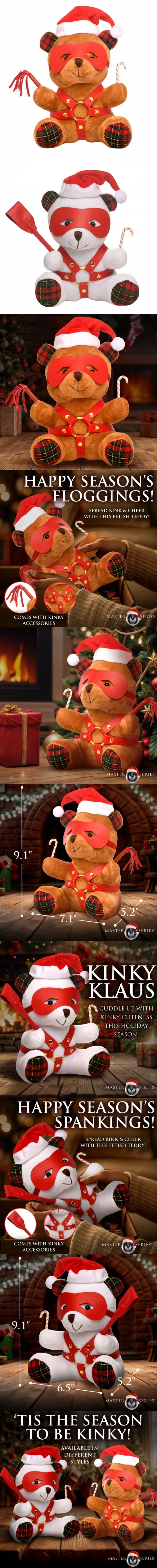 xr brands christmas bondage bear plush for adults with soft cuddly body mask harness and candy cane accessories