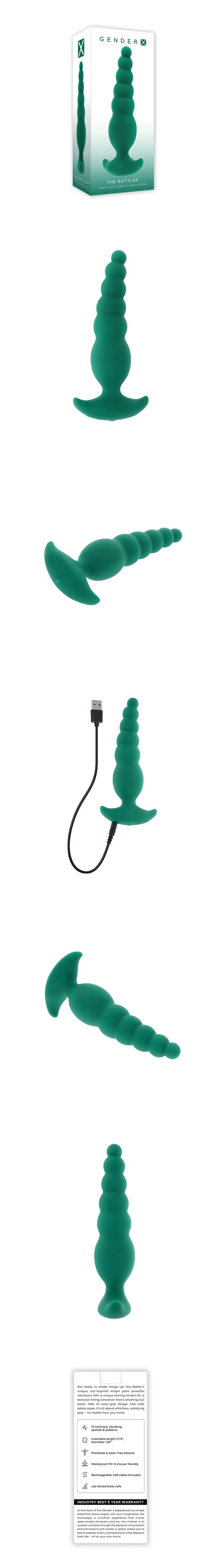 gender x the rattler silicone vibrator for anal prostate stimulation twirling motion adult toy for men