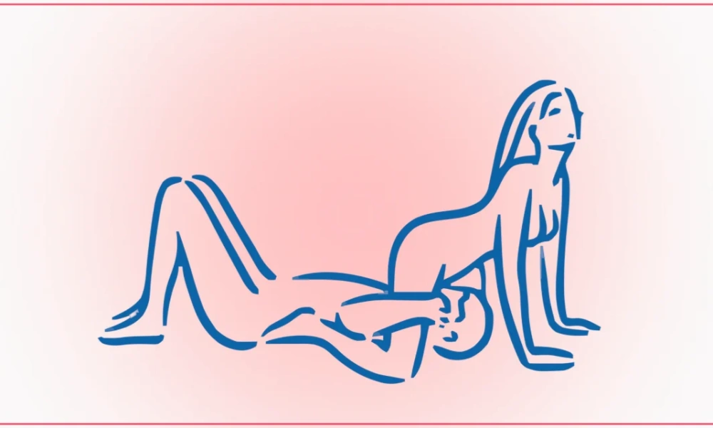 Classic doggy style position for anal play with receiver on all fours and hips raised