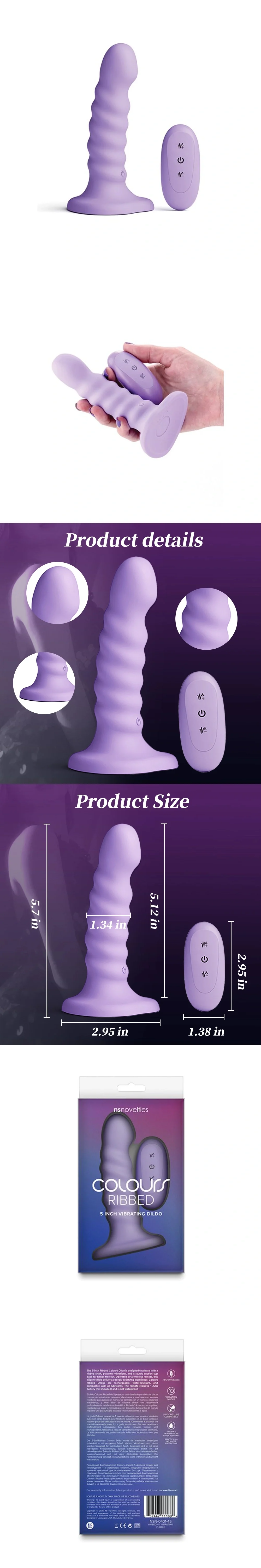 ns novelties 5 inch ribbed silicone vibrating dildo suction cup remote hands free fun