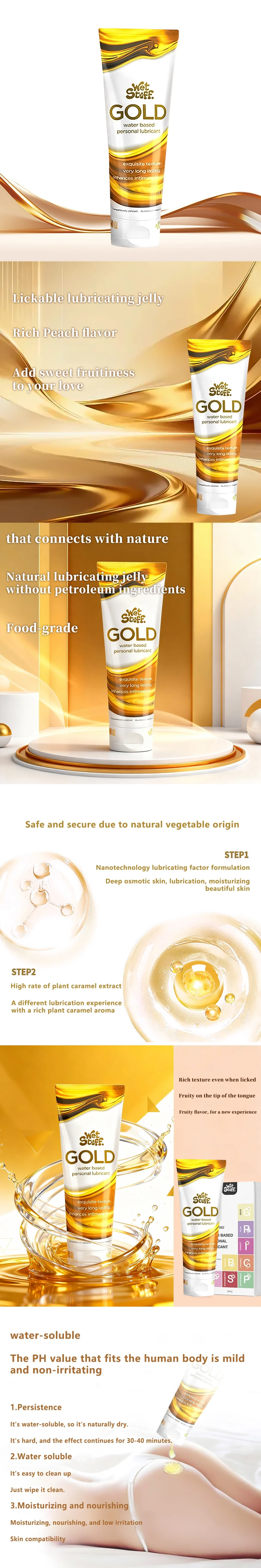 wet stuff gold water based lubricant gel 100g smooth pH balanced edible for sensitive skin