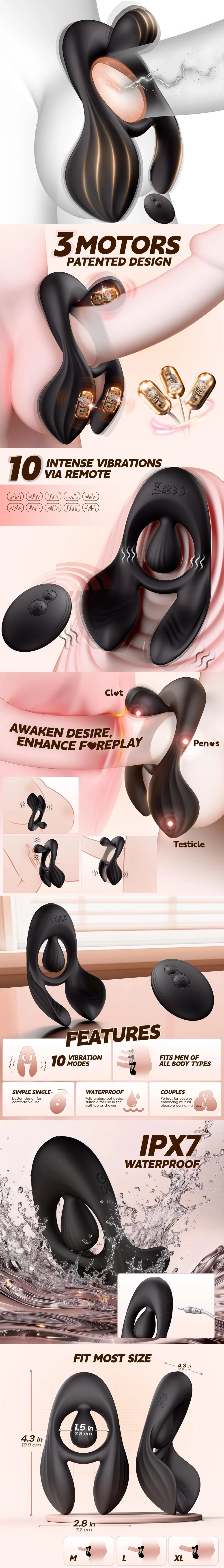 venusfun vibrating cock ring with remote dual testicle vibe and 10 modes for couples