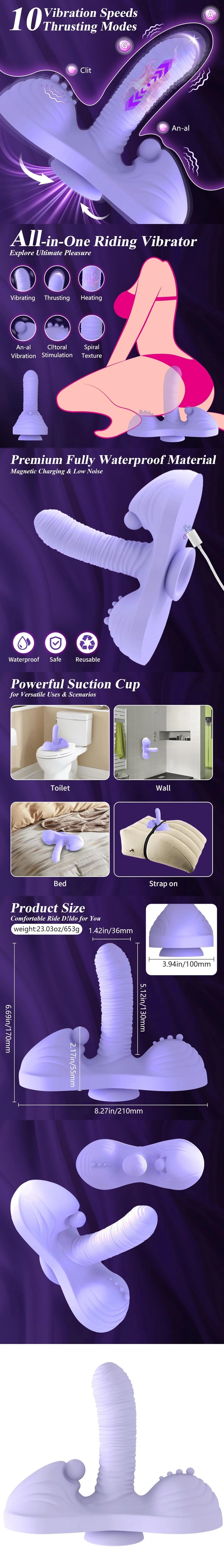 venusfun 4 in 1 sit and ride vibrator thrusting heated dildo with 10 modes for women