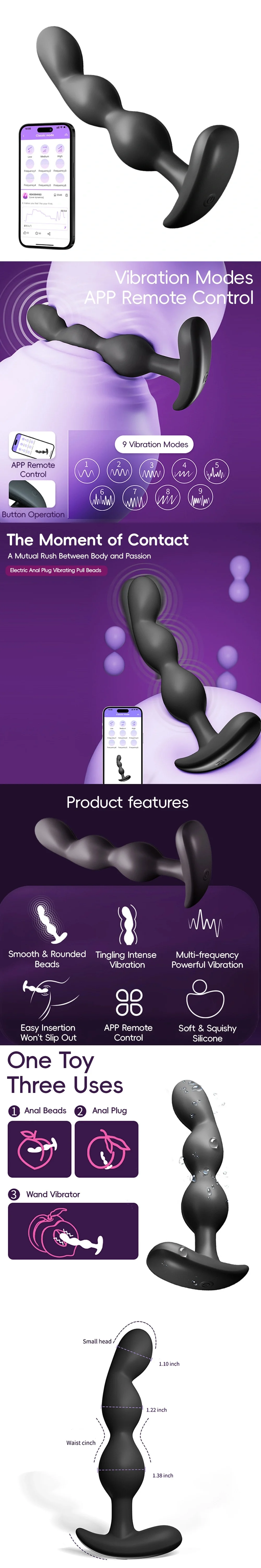 venusfun app controlled thrusting vibrating anal beads made of soft silicone with 9 modes