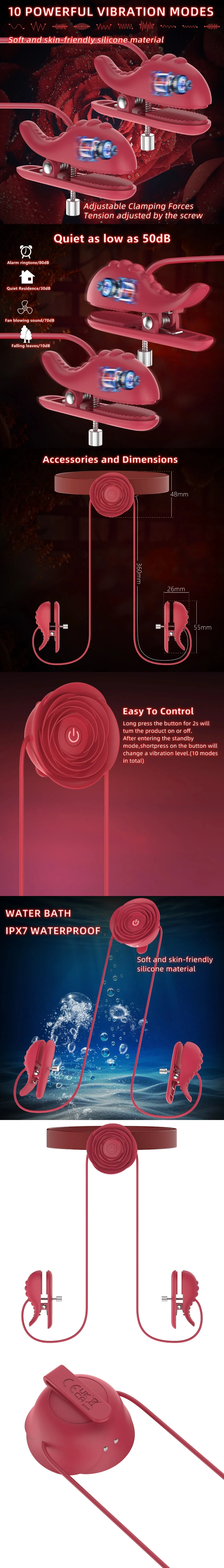 venusfun vibrating nipple clamps for women with soft silicone adjustable tension and 10 vibration modes