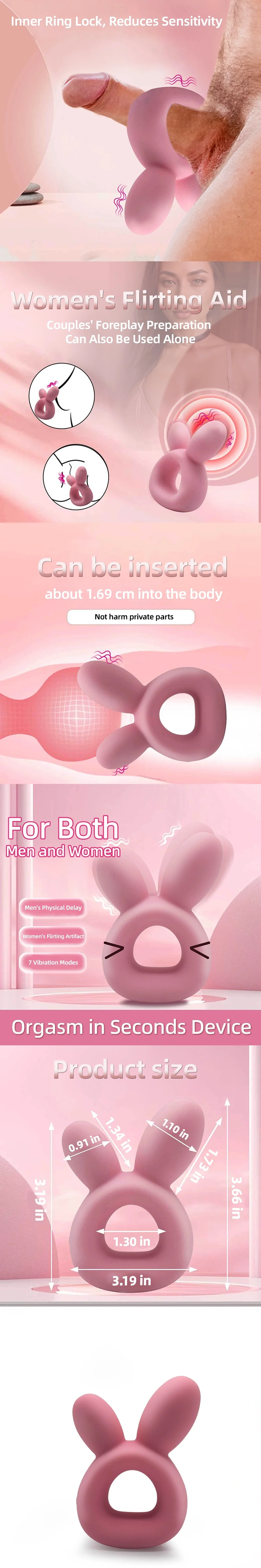 venusfun rabbit ear vibrating cock ring made of soft silicone with dual use massager design