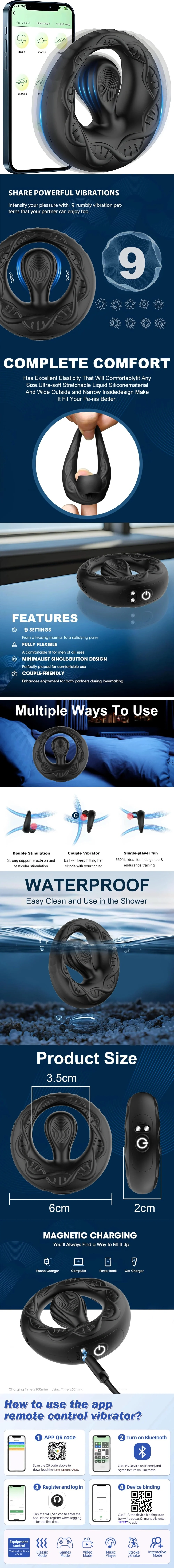 venusfun app controlled 2 in 1 vibrating cock ring for couples made of soft silicone